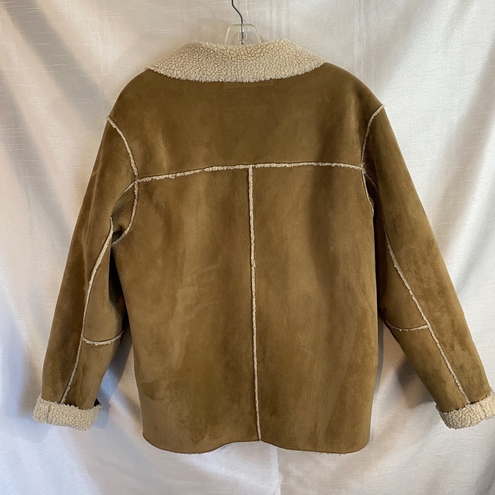 Vintage 1960s Groggy Vegan Beige Suede Jacket with Tan Sherpa Mens Sm - Picture 12 of 15